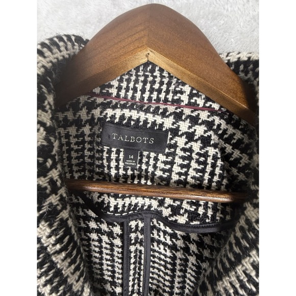 Talbots Women's Black & Off White Houndstooth Plaid Longer Coat Jacket Sz 14 - Picture 7 of 16